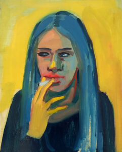 Blue haired girl, Oil on board, 18 x 24 cm, 2020